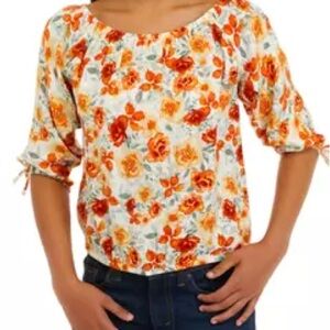 NWOT True Craft Orange and White Floral Blouse